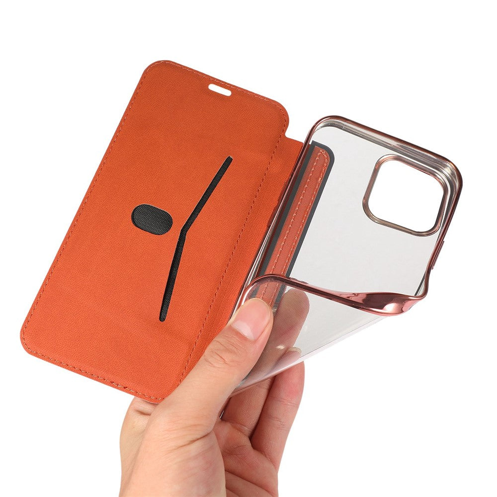 For iPhone 14 Pro Max 6.7 inch PU Leather Folio Flip Case Card Slot Clear Soft TPU Back Stand Electroplating Shell