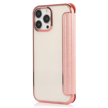 For iPhone 14 Pro Max 6.7 inch PU Leather Folio Flip Case Card Slot Clear Soft TPU Back Stand Electroplating Shell