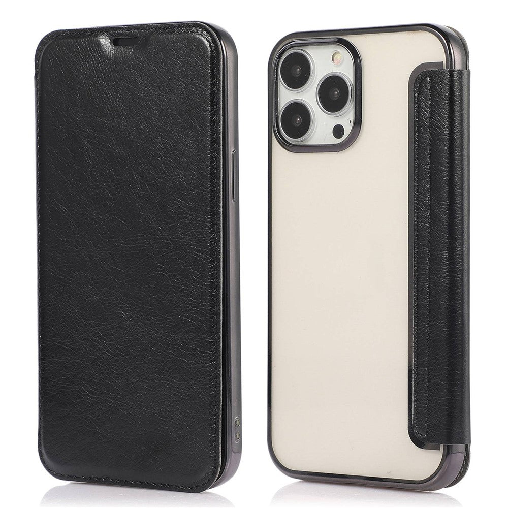 For iPhone 14 Pro Max 6.7 inch PU Leather Folio Flip Case Card Slot Clear Soft TPU Back Stand Electroplating Shell