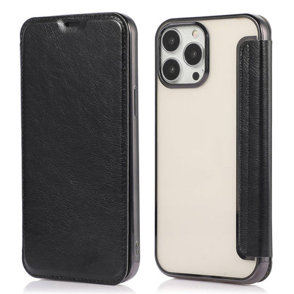 For iPhone 14 Pro Max 6.7 inch PU Leather Folio Flip Case Card Slot Clear Soft TPU Back Stand Electroplating Shell