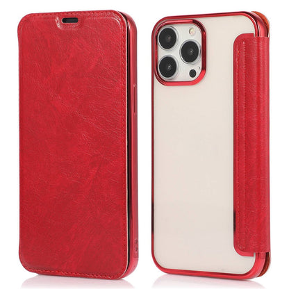 For iPhone 14 Pro Max 6.7 inch PU Leather Folio Flip Case Card Slot Clear Soft TPU Back Stand Electroplating Shell