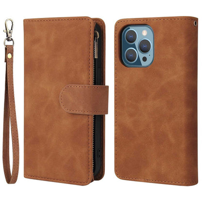 For iPhone 14 Pro Max 6.7 inch PU Leather Anti-drop Phone Cover Card Holder Wallet Stand Protective Case with Zipper Pocket