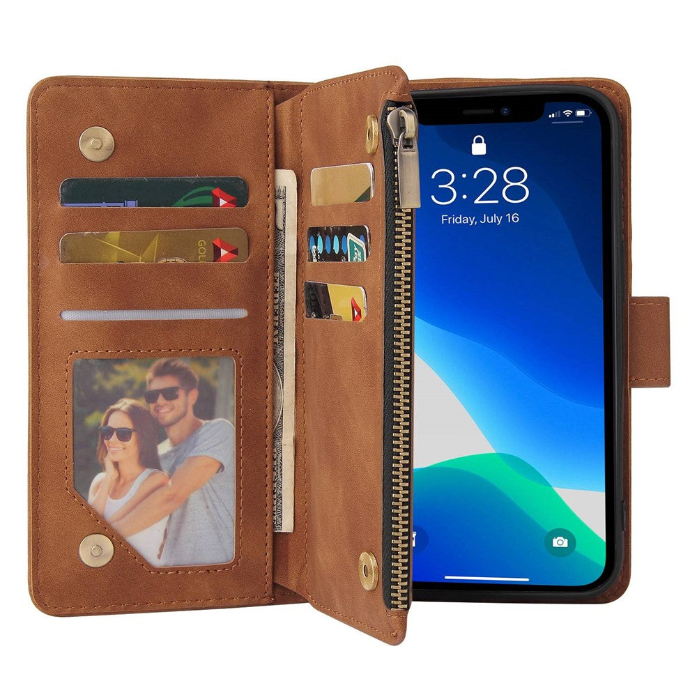 For iPhone 14 Pro Max 6.7 inch PU Leather Anti-drop Phone Cover Card Holder Wallet Stand Protective Case with Zipper Pocket