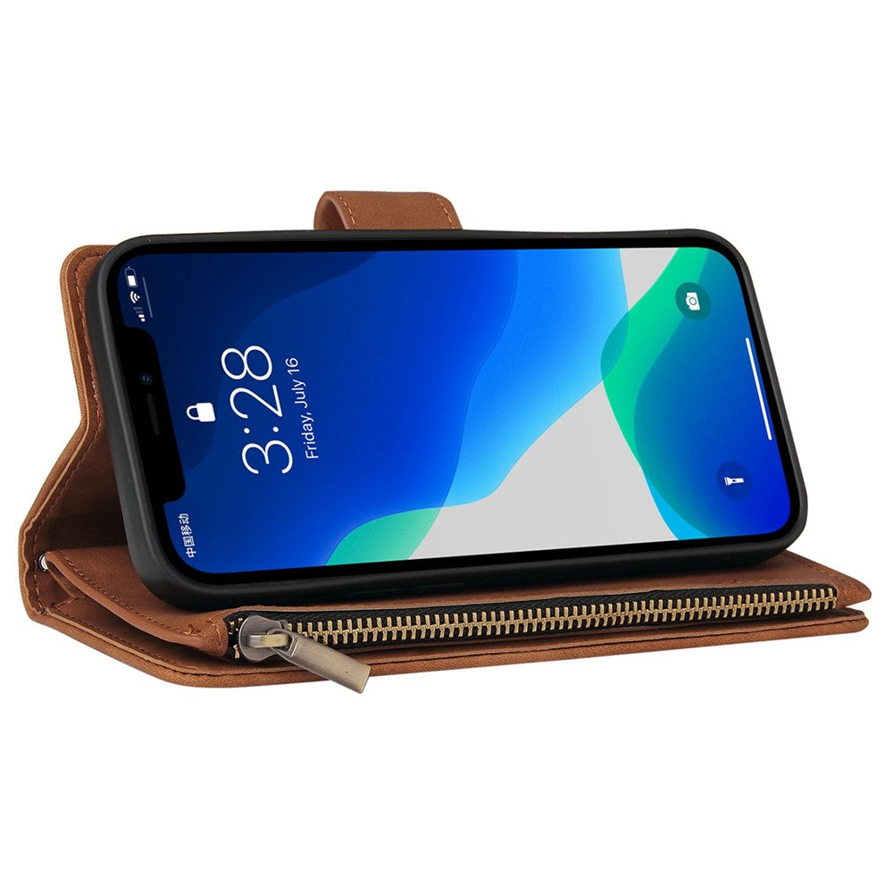 For iPhone 14 Pro Max 6.7 inch PU Leather Anti-drop Phone Cover Card Holder Wallet Stand Protective Case with Zipper Pocket