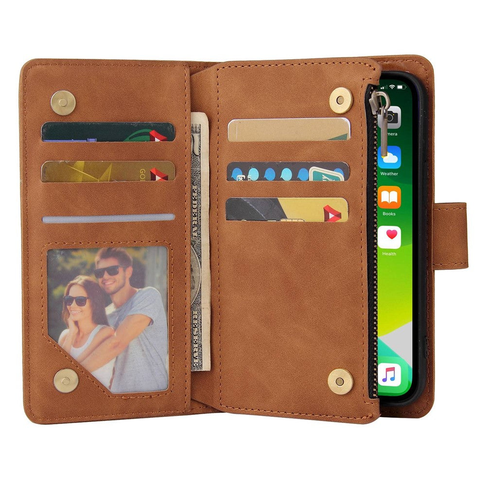 For iPhone 14 Pro Max 6.7 inch PU Leather Anti-drop Phone Cover Card Holder Wallet Stand Protective Case with Zipper Pocket