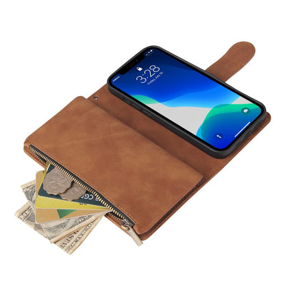 For iPhone 14 Pro Max 6.7 inch PU Leather Anti-drop Phone Cover Card Holder Wallet Stand Protective Case with Zipper Pocket