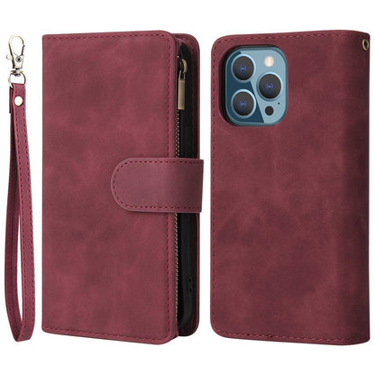 For iPhone 14 Pro Max 6.7 inch PU Leather Anti-drop Phone Cover Card Holder Wallet Stand Protective Case with Zipper Pocket