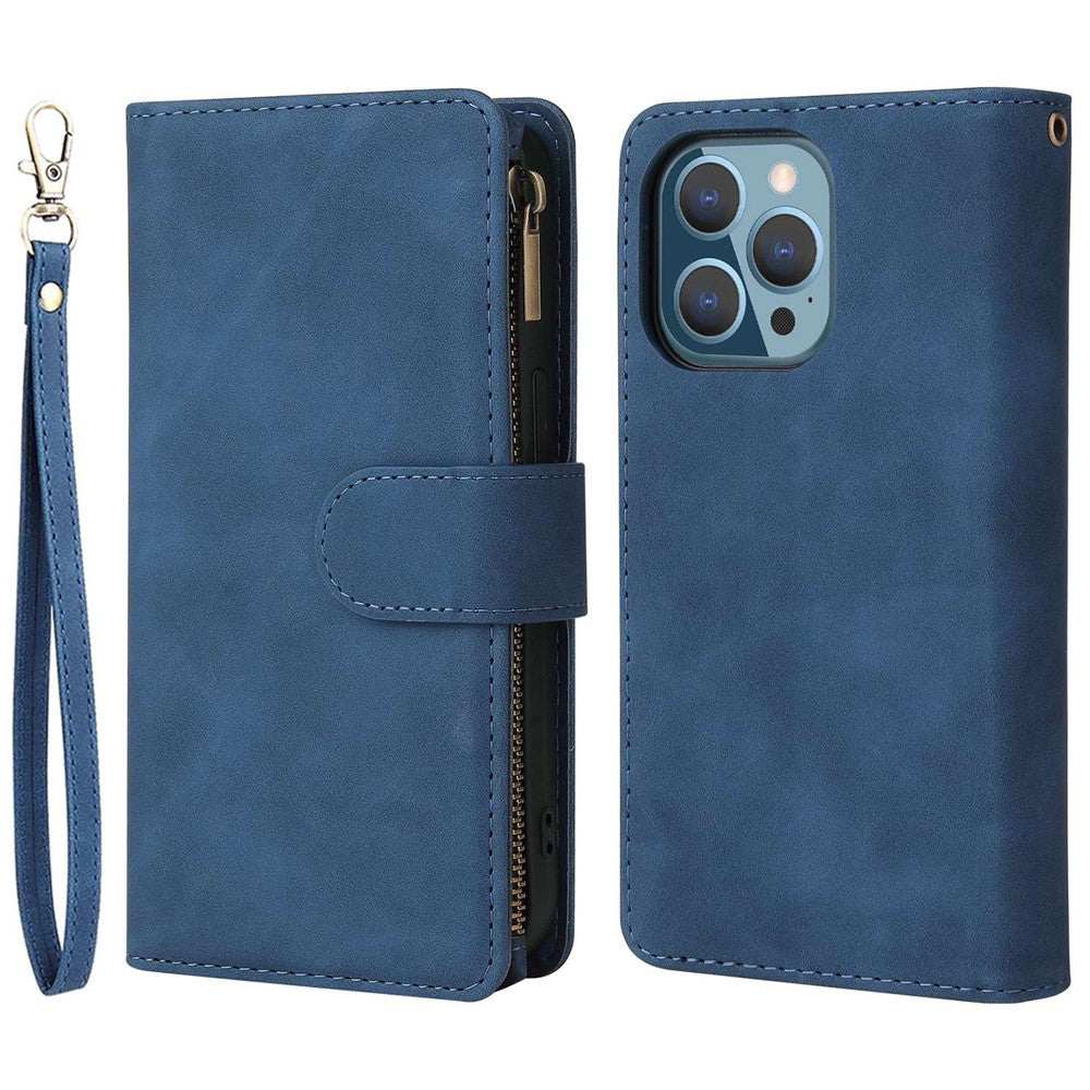 For iPhone 14 Pro Max 6.7 inch PU Leather Anti-drop Phone Cover Card Holder Wallet Stand Protective Case with Zipper Pocket