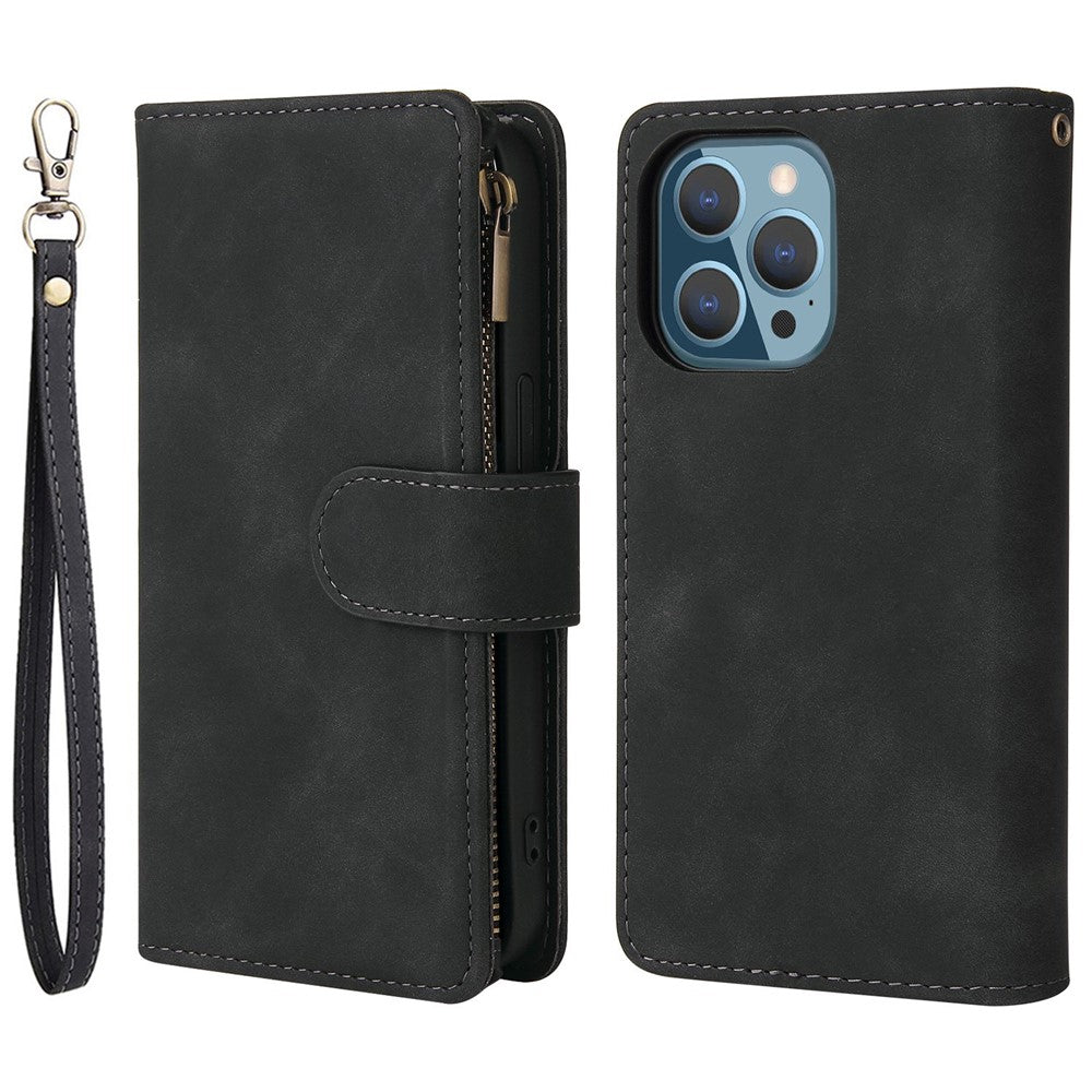 For iPhone 14 Pro Max 6.7 inch PU Leather Anti-drop Phone Cover Card Holder Wallet Stand Protective Case with Zipper Pocket