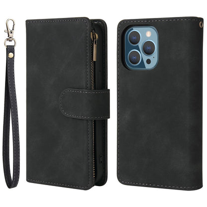 For iPhone 14 Pro Max 6.7 inch PU Leather Anti-drop Phone Cover Card Holder Wallet Stand Protective Case with Zipper Pocket