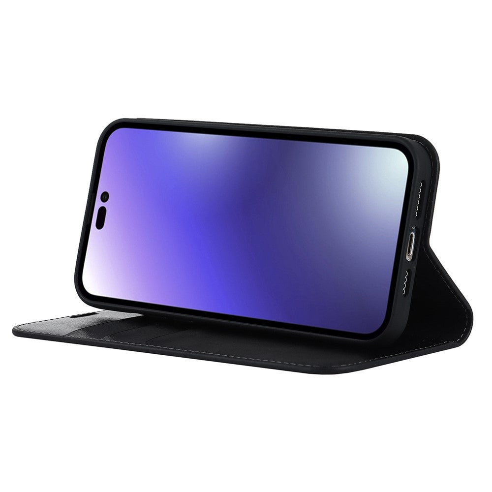 For iPhone 14 Pro Max 6.7 inch Magnetic Auto-absorbed Phone Case Crazy Horse Texture Genuine Leather Wallet Stand Folio Cover