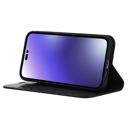 For iPhone 14 Pro Max 6.7 inch Magnetic Auto-absorbed Phone Case Crazy Horse Texture Genuine Leather Wallet Stand Folio Cover