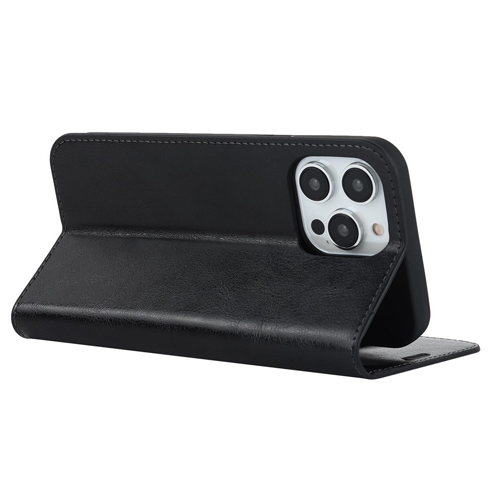 For iPhone 14 Pro Max 6.7 inch Magnetic Auto-absorbed Phone Case Crazy Horse Texture Genuine Leather Wallet Stand Folio Cover