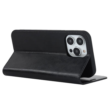 For iPhone 14 Pro Max 6.7 inch Magnetic Auto-absorbed Phone Case Crazy Horse Texture Genuine Leather Wallet Stand Folio Cover