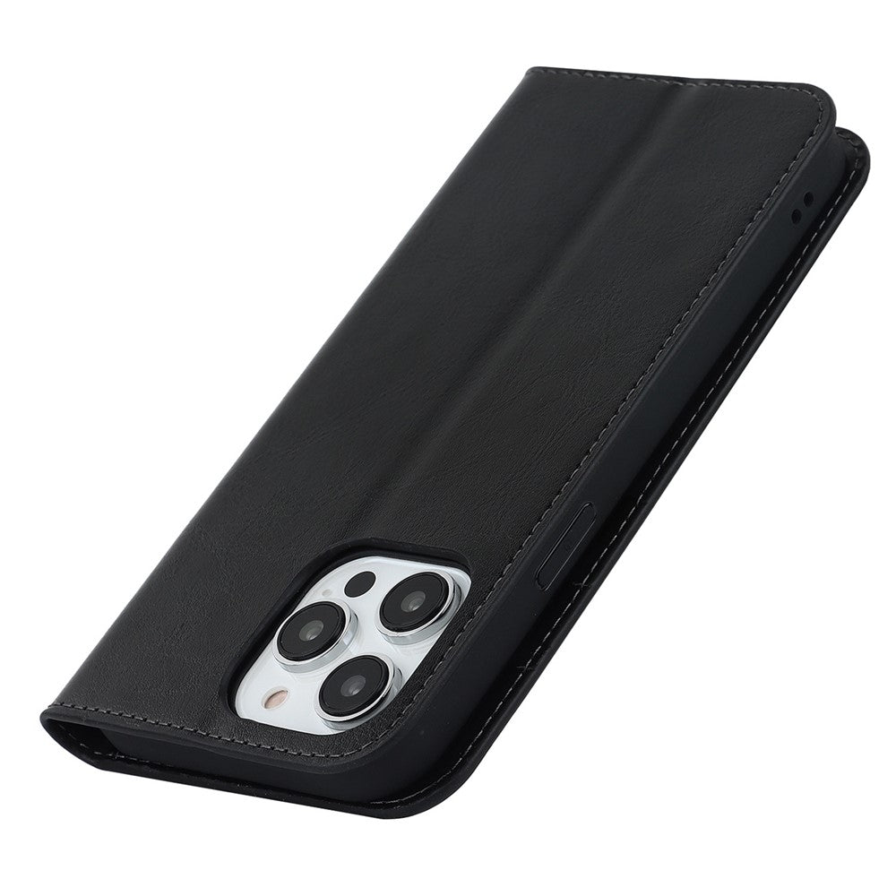 For iPhone 14 Pro Max 6.7 inch Magnetic Auto-absorbed Phone Case Crazy Horse Texture Genuine Leather Wallet Stand Folio Cover
