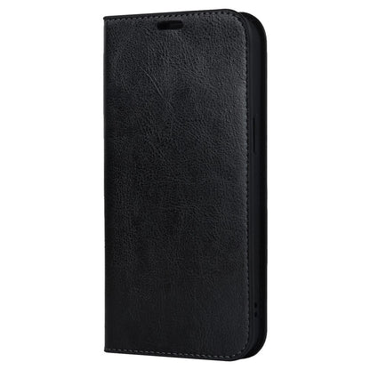For iPhone 14 Pro Max 6.7 inch Magnetic Auto-absorbed Phone Case Crazy Horse Texture Genuine Leather Wallet Stand Folio Cover
