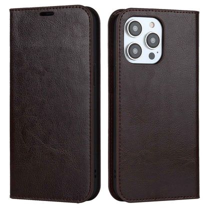 For iPhone 14 Pro Max 6.7 inch Magnetic Auto-absorbed Phone Case Crazy Horse Texture Genuine Leather Wallet Stand Folio Cover