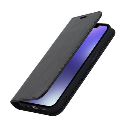 For iPhone 14 6.1 inch Genuine Leather Magnetic Absorption Phone Case Crazy Horse Texture Shockproof TPU Interior Shell Flip Stand Wallet Cover