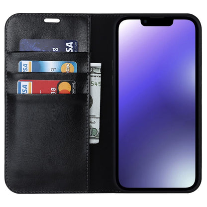 For iPhone 14 Plus Crazy Horse Texture Genuine Leather Wallet Case Stand Magnetic Auto-absorbed Folio Cover