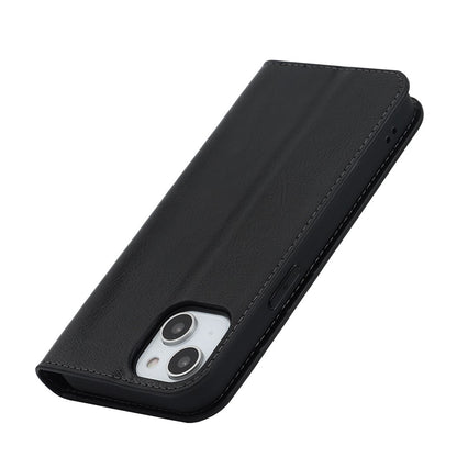 For iPhone 14 Plus Crazy Horse Texture Genuine Leather Wallet Case Stand Magnetic Auto-absorbed Folio Cover