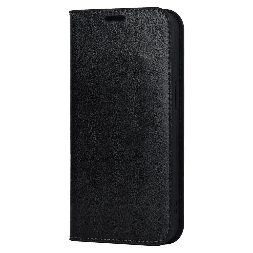 For iPhone 14 Plus Crazy Horse Texture Genuine Leather Wallet Case Stand Magnetic Auto-absorbed Folio Cover