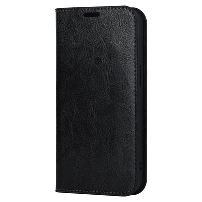 For iPhone 14 Plus Crazy Horse Texture Genuine Leather Wallet Case Stand Magnetic Auto-absorbed Folio Cover