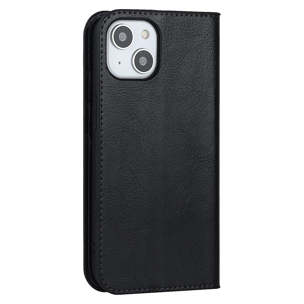 For iPhone 14 Plus Crazy Horse Texture Genuine Leather Wallet Case Stand Magnetic Auto-absorbed Folio Cover