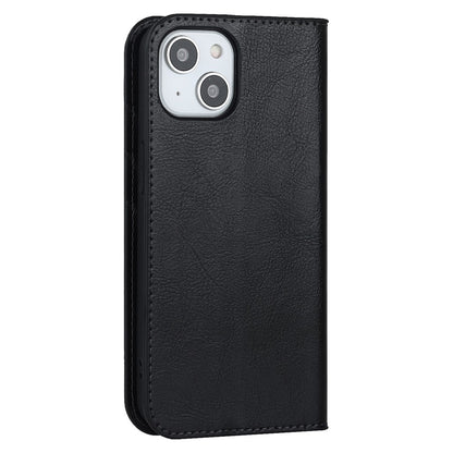 For iPhone 14 Plus Crazy Horse Texture Genuine Leather Wallet Case Stand Magnetic Auto-absorbed Folio Cover