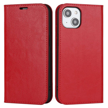 For iPhone 14 Plus Crazy Horse Texture Genuine Leather Wallet Case Stand Magnetic Auto-absorbed Folio Cover