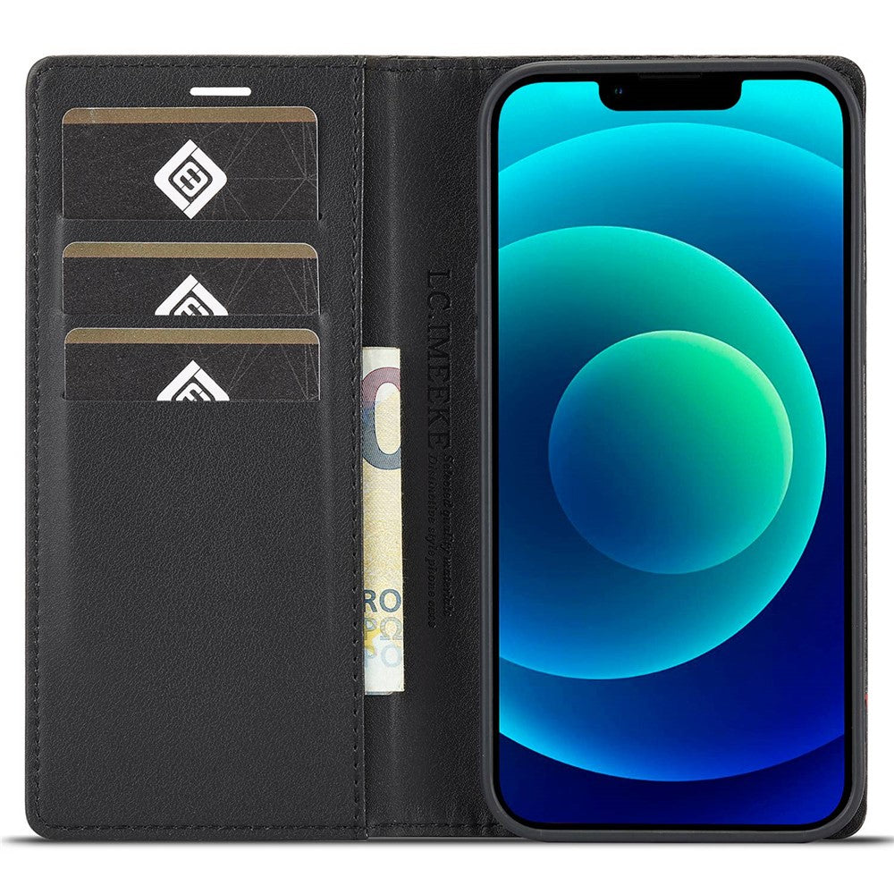 LC.IMEEKE for iPhone 14 Plus Carbon Fiber Texture Wallet Stand Design PU Leather Magnetic Auto Closing Phone Case Cover