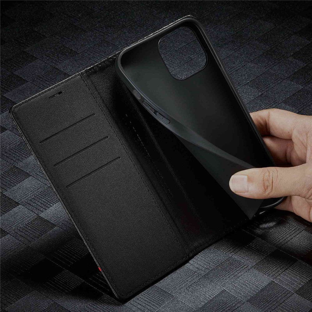 LC.IMEEKE for iPhone 14 Plus Carbon Fiber Texture Wallet Stand Design PU Leather Magnetic Auto Closing Phone Case Cover