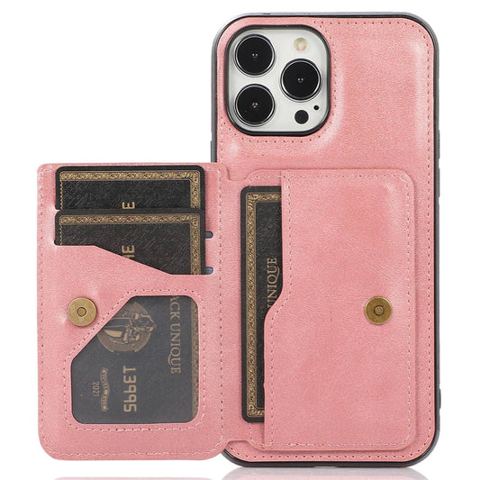 For iPhone 14 Pro Max 6.7 inch Card Slots Phone Kickstand Case PU Leather + TPU Anti-scratch Anti-drop Cover with Magnetic Car Mount Metal Sheet