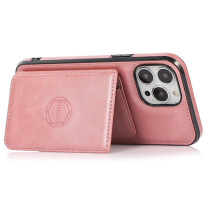 For iPhone 14 Pro Max 6.7 inch Card Slots Phone Kickstand Case PU Leather + TPU Anti-scratch Anti-drop Cover with Magnetic Car Mount Metal Sheet