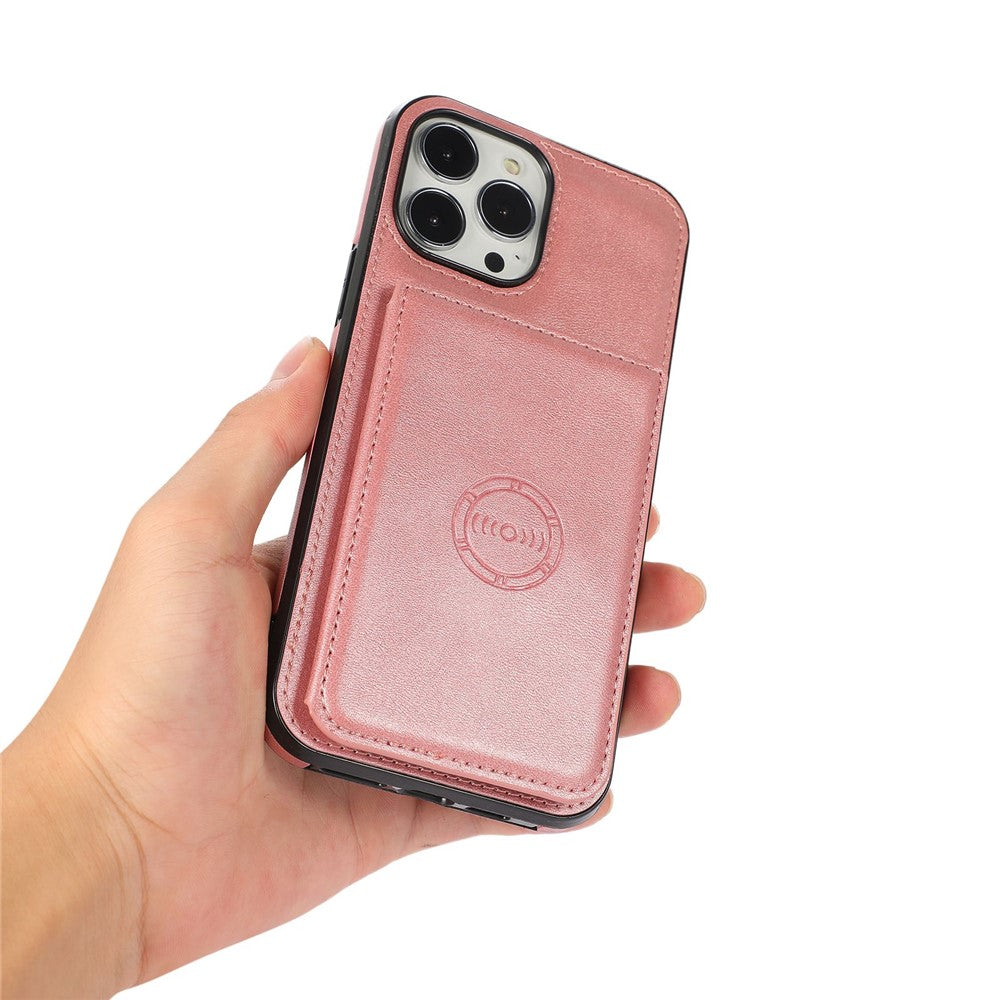 For iPhone 14 Pro Max 6.7 inch Card Slots Phone Kickstand Case PU Leather + TPU Anti-scratch Anti-drop Cover with Magnetic Car Mount Metal Sheet