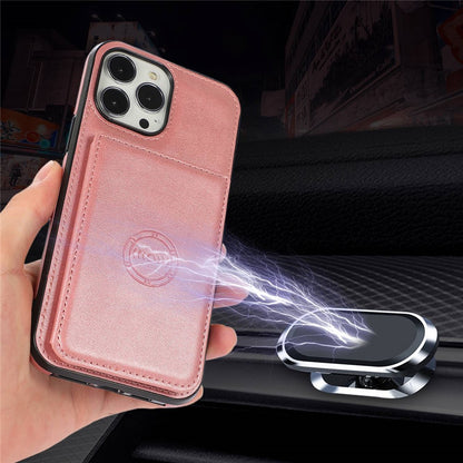 For iPhone 14 Pro Max 6.7 inch Card Slots Phone Kickstand Case PU Leather + TPU Anti-scratch Anti-drop Cover with Magnetic Car Mount Metal Sheet