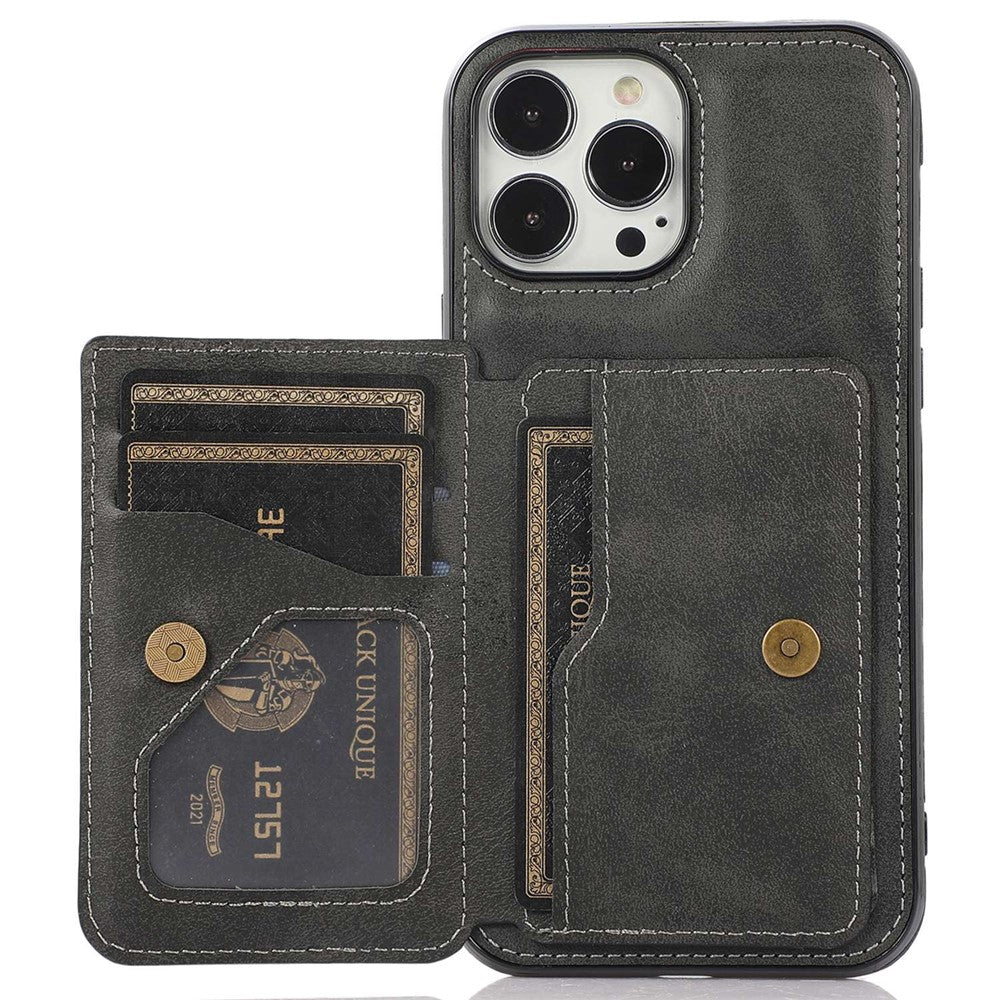 For iPhone 14 Pro Max 6.7 inch Card Slots Phone Kickstand Case PU Leather + TPU Anti-scratch Anti-drop Cover with Magnetic Car Mount Metal Sheet