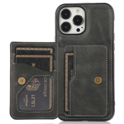 For iPhone 14 Pro Max 6.7 inch Card Slots Phone Kickstand Case PU Leather + TPU Anti-scratch Anti-drop Cover with Magnetic Car Mount Metal Sheet