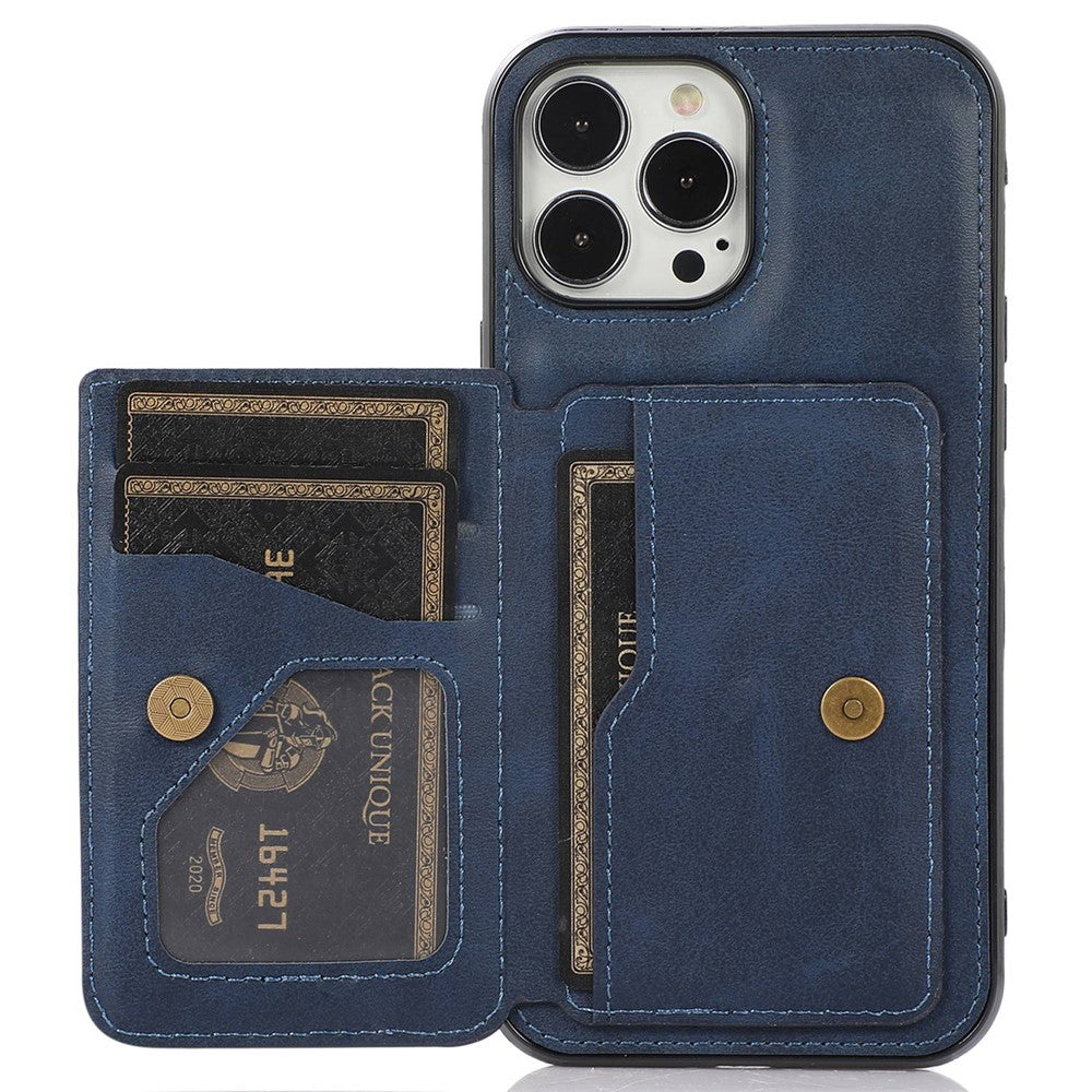 For iPhone 14 Pro Max 6.7 inch Card Slots Phone Kickstand Case PU Leather + TPU Anti-scratch Anti-drop Cover with Magnetic Car Mount Metal Sheet
