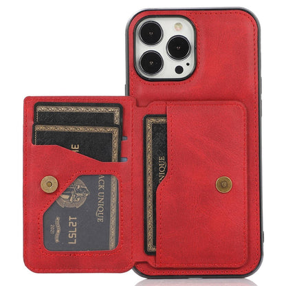 For iPhone 14 Pro Max 6.7 inch Card Slots Phone Kickstand Case PU Leather + TPU Anti-scratch Anti-drop Cover with Magnetic Car Mount Metal Sheet