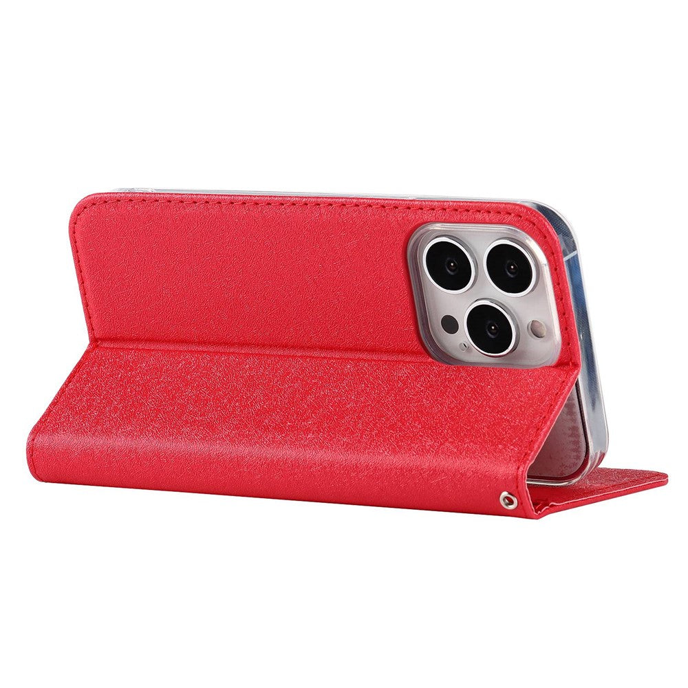 For iPhone 14 Pro Max 6.7 inch Wear-resistant PU Leather Silk Texture Wallet Phone Case Stand Protector with Wrist Strap