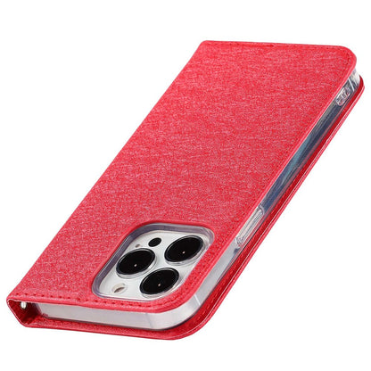 For iPhone 14 Pro Max 6.7 inch Wear-resistant PU Leather Silk Texture Wallet Phone Case Stand Protector with Wrist Strap