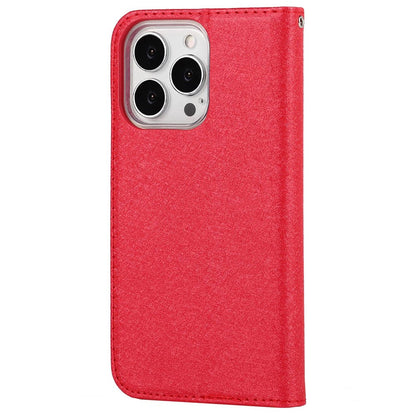 For iPhone 14 Pro Max 6.7 inch Wear-resistant PU Leather Silk Texture Wallet Phone Case Stand Protector with Wrist Strap