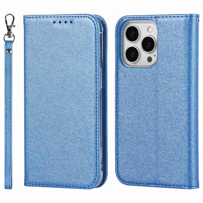 For iPhone 14 Pro Max 6.7 inch Wear-resistant PU Leather Silk Texture Wallet Phone Case Stand Protector with Wrist Strap