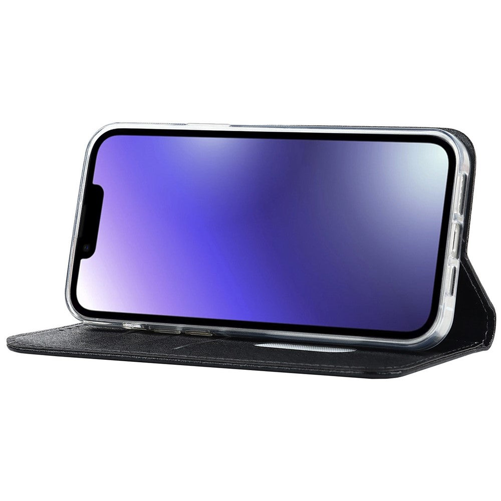 For iPhone 14 Plus PU Leather Silk Texture Anti-drop Wallet Phone Case Stand All-around Protection Cover with Wrist Strap