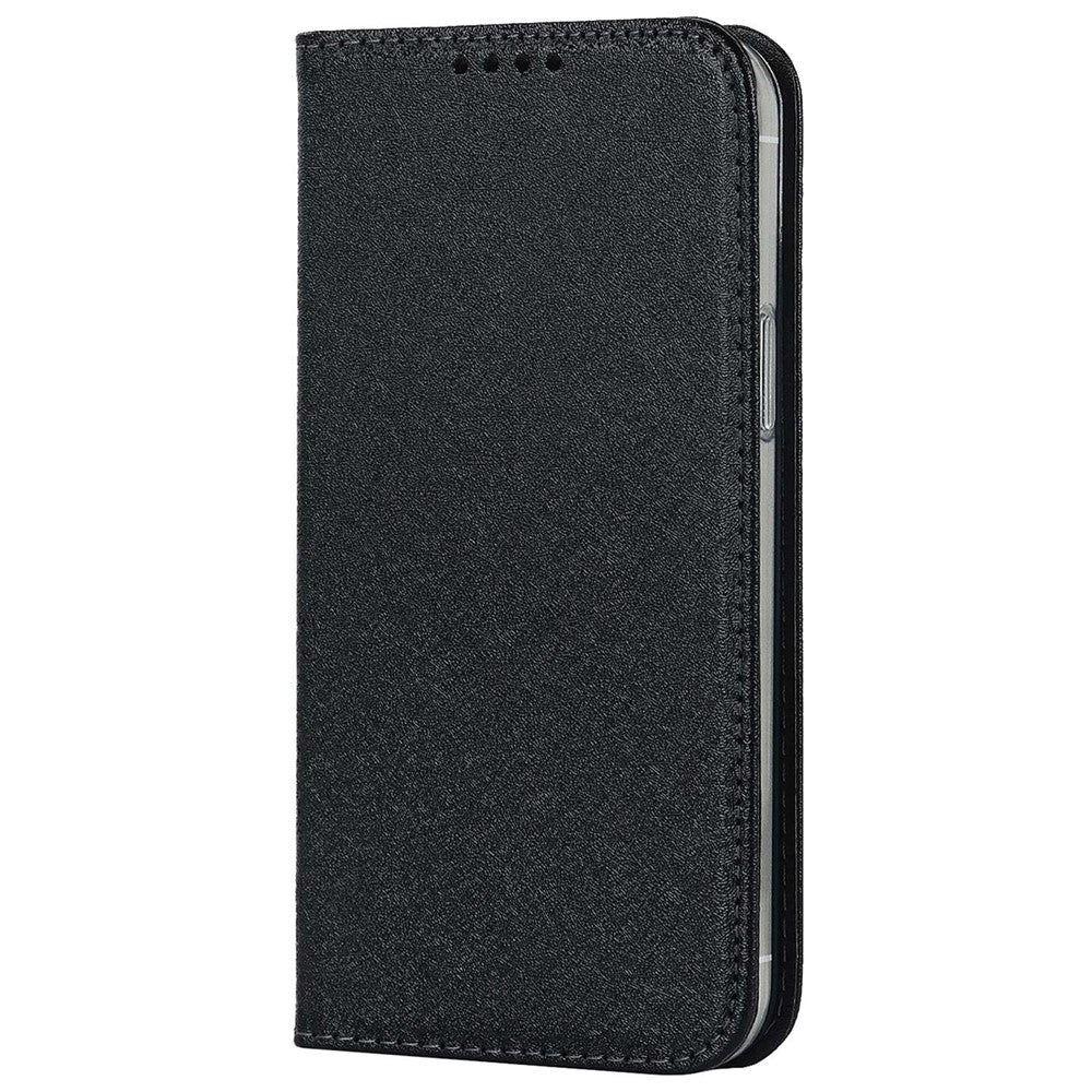 For iPhone 14 Plus PU Leather Silk Texture Anti-drop Wallet Phone Case Stand All-around Protection Cover with Wrist Strap