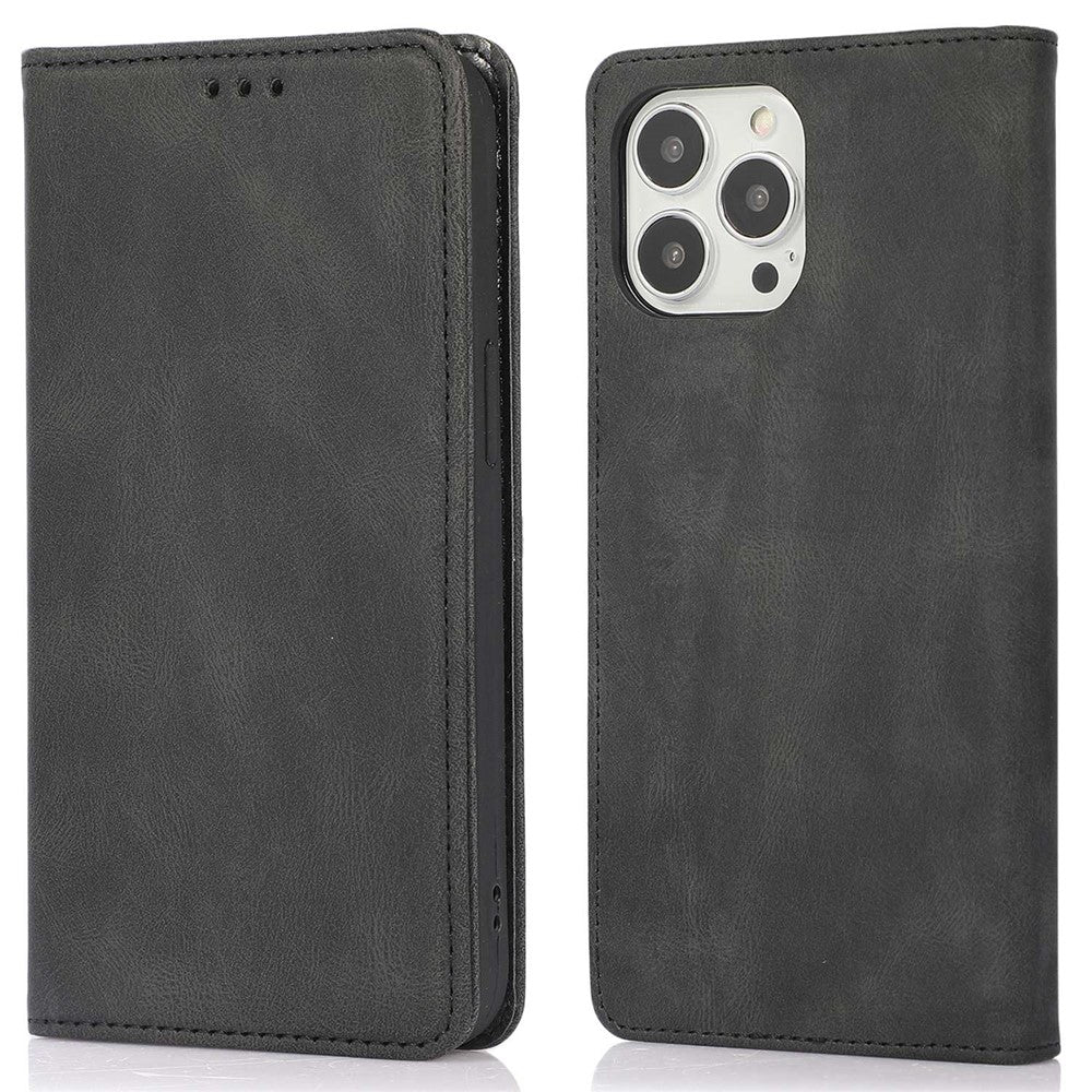 For iPhone 14 Pro Max 6.7 inch PU Leather Phone Drop-proof Case Magnetic Adsorption Flip Stand Wallet Shell