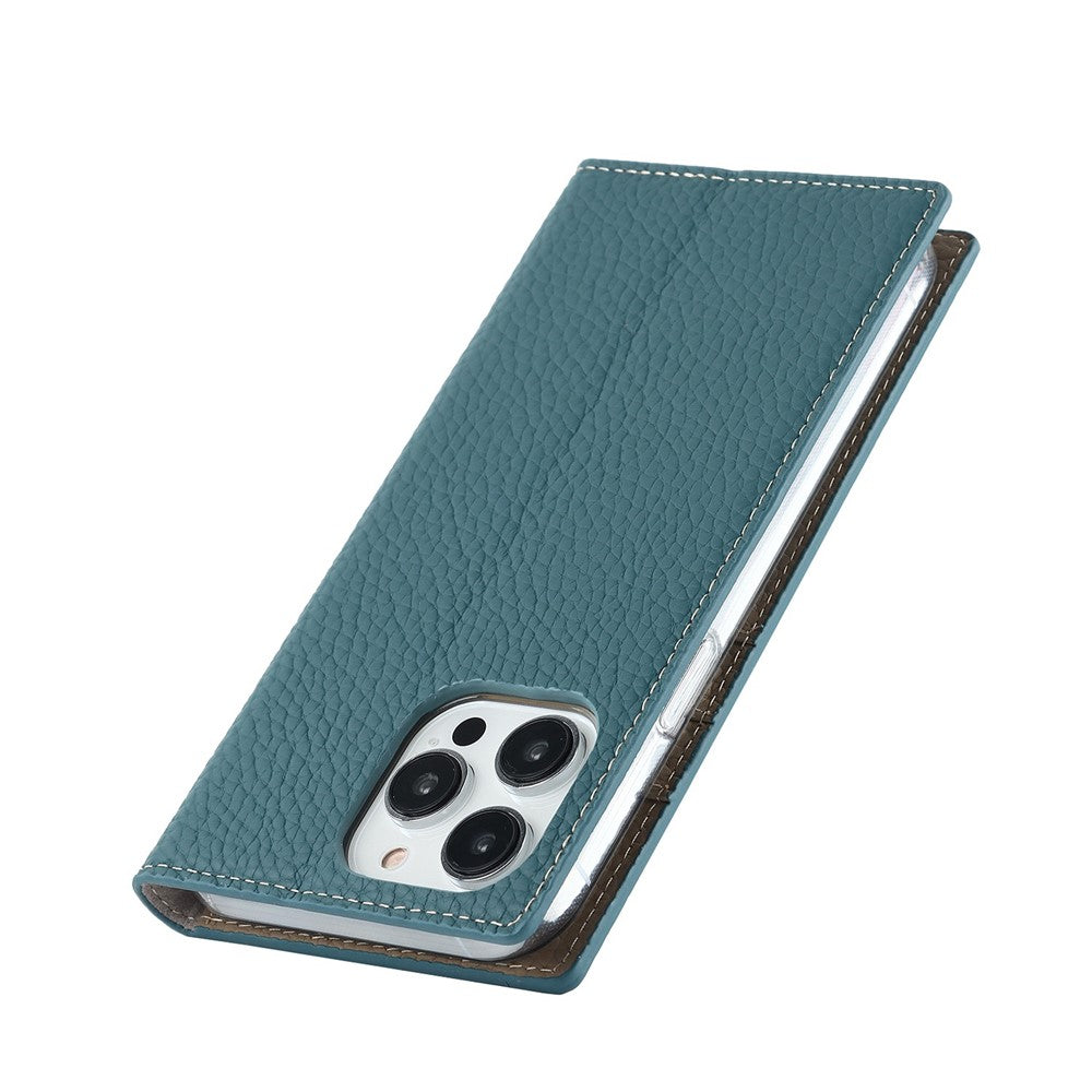 For iPhone 14 Pro Max 6.7 inch Genuine Leather Case Litchi Texture Wallet Stand Folio Flip Phone Cover with Hand Strap
