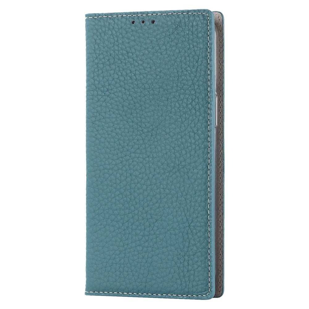 For iPhone 14 Pro Max 6.7 inch Genuine Leather Case Litchi Texture Wallet Stand Folio Flip Phone Cover with Hand Strap