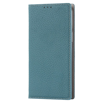 For iPhone 14 Pro Max 6.7 inch Genuine Leather Case Litchi Texture Wallet Stand Folio Flip Phone Cover with Hand Strap