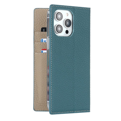 For iPhone 14 Pro Max 6.7 inch Genuine Leather Case Litchi Texture Wallet Stand Folio Flip Phone Cover with Hand Strap
